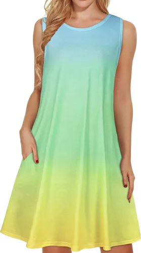 Miniatura 14 de elescat Vestidos de verano para mujer 2025, vestido casual de playa sin mangas con estampado floral, tipo camiseta, suelto y con bolsillos