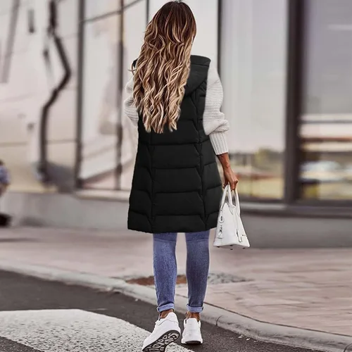 Miniatura 2 de Lovor Chaleco de plumón para mujer, talla grande, chaleco largo grueso, abrigo cálido, sin mangas, cremallera ligera