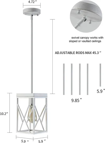 Miniatura 4 de Lámpara colgante moderna de granja con jaula de metal, varillas ajustables de una sola luz, mini accesorio de iluminación colgante rústico