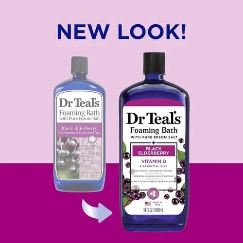 Miniatura 3 de Dr Teal's Baño espumoso con sal pura de Epsom, saúco negro con vitamina D, 34 onzas líquidas y remojo de sal de Epsom pura, saúco negro con vitamina
