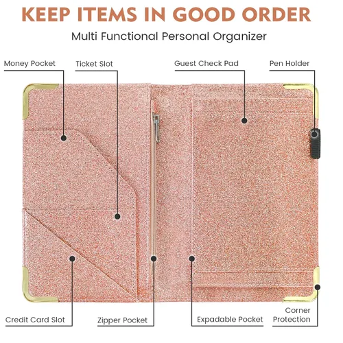 Miniatura 3 de Libreta de servidor DGBDPACK – Libretas de servidor para camarera con bolsillo con cremallera, 6 compartimentos, cartera organizadora de dinero