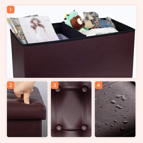 Miniatura 7 de COSYLAND - Reposapiés u otomano con almacenamiento plegable de piel, con agujero para agarrar, para habitación, tamaño pequeño, rectangular, 17 x 15