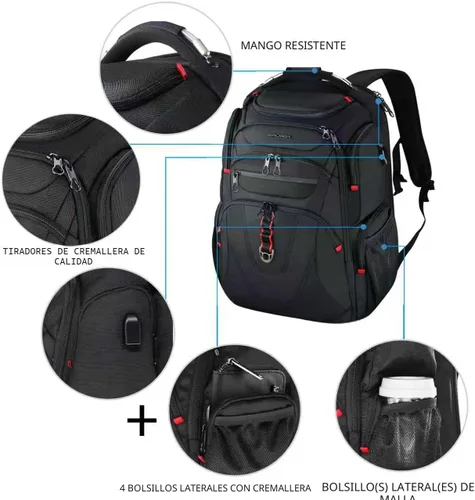 Miniatura 5 de KROSER Mochila para laptop compatible con TSA de 17.3 pulgadas XL, mochila para computadora resistente al agua, mochila de viaje para universidad
