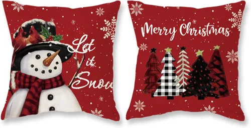 Miniatura 14 de TAJWE Fundas de almohada navideñas de 12x20, juego de 2, deja caer la nieve, muñeco de nieve, árboles de Navidad, fundas de cojín lumbares negras