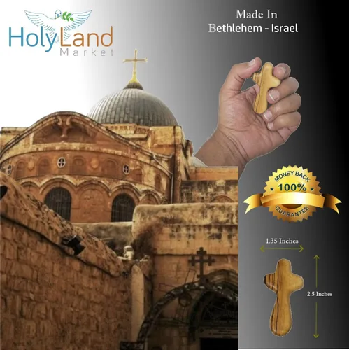 Miniatura 8 de Holy Land Market 3 cruces de madera de olivo de Tierra Santa - Crucifijo de palma de bolsillo de 2.5 pulgadas Jerusalén hecho a mano, Belén Israel