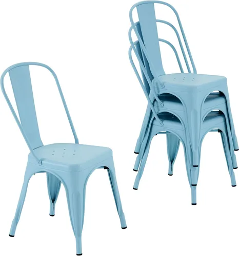 Miniatura 8 de Nazhura Silla de comedor de metal estilo rústico Tolix para cocina, comedor, cafetería, restaurante, bistró, patio, 18 pulgadas, apilable, Blanco
