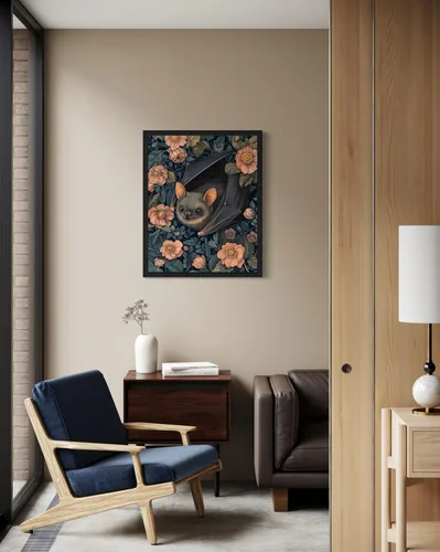 Miniatura 5 de Póster de Arte de Murciélago, Estilo William Morris Retro de Mediados de Siglo Botánico Victoriano Dark Academia Decoración Gótica Galería 10a Bate