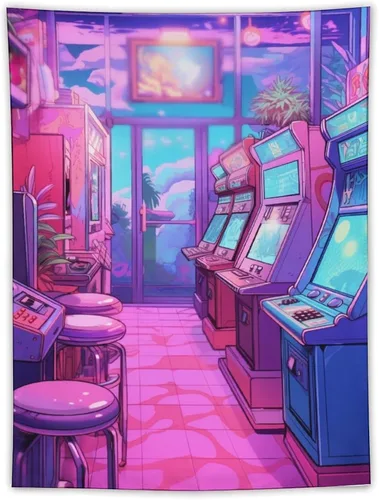 Miniatura 10 de josnmre Tapiz grande de anime de los años 80 con efecto retrowave neón Synthwave para colgar en la pared, decoración de dormitorio, sala de estar