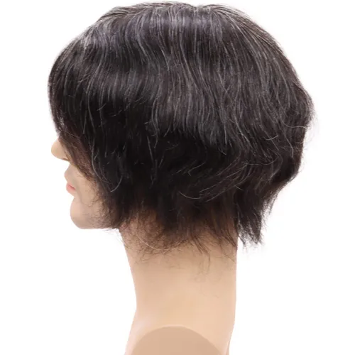 Miniatura 3 de Toupee - Sistema de reemplazo de cabello humano virgen europeo de 7 x 9 pulgadas para hombre, postizo de encaje mono con poliuretano duradero 1B
