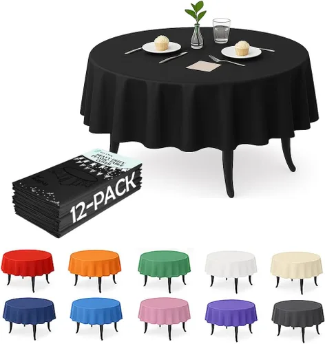 Miniatura 18 de Paquete de 12 manteles de plástico negro – Cubiertas de mesa desechables de 54 x 108 pulgadas para mesas rectangulares, resistentes y resistentes al