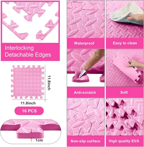 Miniatura 2 de Shihanee 16 piezas de baldosas de espuma para suelo de bebé de 11.81 x 11.81 pulgadas, alfombrillas de espuma para suelo, alfombrillas de juego a