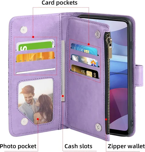 Miniatura 3 de Asuwish Funda de teléfono para Moto G Power 2021 con protector de pantalla de vidrio templado y tarjetero de cuero con diseño de flores, soporte