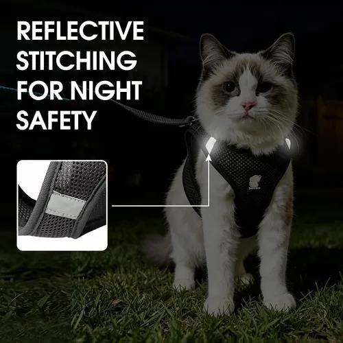 Miniatura 4 de Heywean Arnés y correa para gatos a prueba de escape, suave malla transpirable chaleco para caminar para gatitos, juego de arnés ajustable con tira