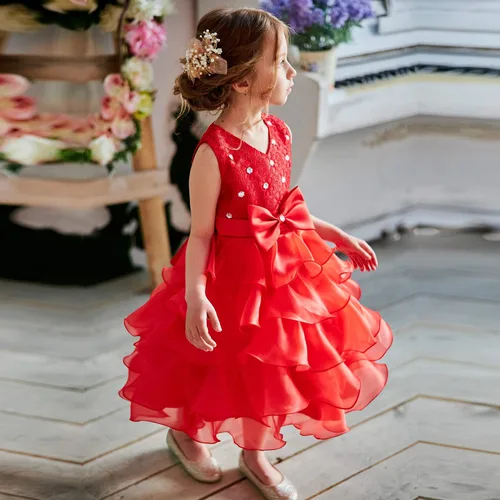 Miniatura 5 de NNJXD Vestido de niña con volados y encaje, para fiesta o boda