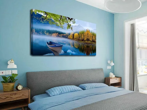 Miniatura 5 de Arjun Lienzo decorativo para pared, diseño de lago y montaña, cielo, naturaleza, paisaje, barco, ilustración, pintura escénica moderna, enmarcada