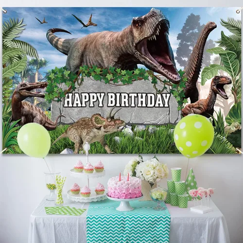 Miniatura 4 de Bandera de fondo de mundo de dinosaurios - Decoraciones para fiesta de cumpleaños de niños y niños