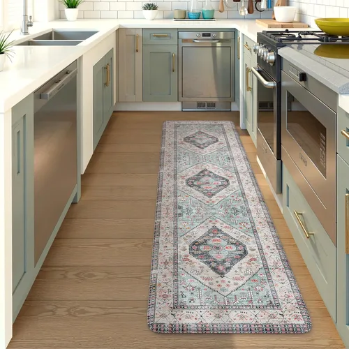 Miniatura 59 de KIMODE - Juego de 2 tapetes de cocina bohemios, antifatiga, antideslizantes, impermeables, ergonómicos, acolchados, cómodos, para lavandería, Caqui
