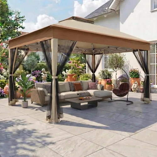 Miniatura 28 de COBIZI - Tienda desplegable de 3,66 x 3,66 metros en oferta - Cenador portátil de metal para exteriores con mosquitero, impermeable - Cenador Caqui
