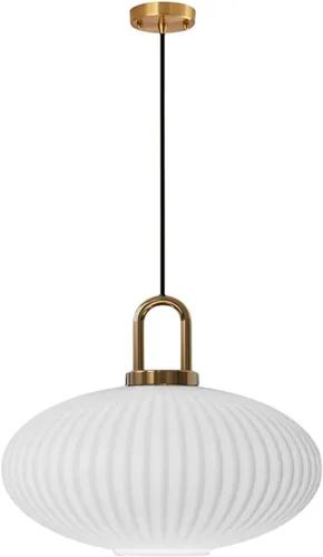 Miniatura 8 de Brikey Lámpara colgante de vidrio blanco con base dorada de latón, lámpara colgante de techo blanca para mesita de noche, mesa de comedor, isla