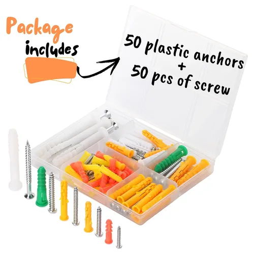 Miniatura 2 de Mr. Pen - Kit surtido de anclajes y tornillos para paneles de yeso, 100 piezas, 50 anclajes de expansión de pared seca de plástico y 50 tornillos