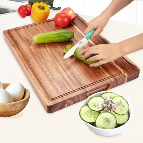 Miniatura 5 de Tabla de cortar de madera de acacia grande de 20 pulgadas 1.5" de espesor, tabla de cortar de madera reversible para cocina, tabla de quesos
