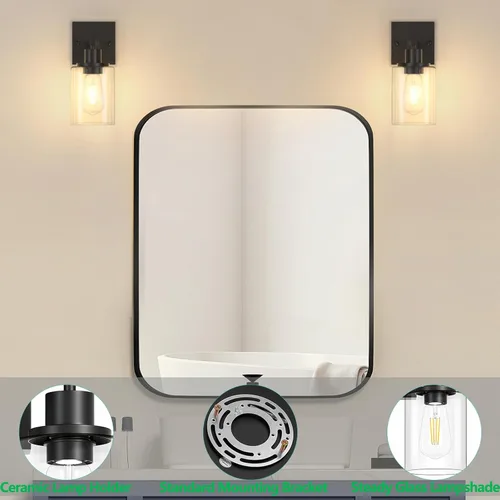 Miniatura 4 de Licperron Juego de dos apliques de pared negros para tocador, modernos apliques de iluminación de pared con pantalla de vidrio transparente