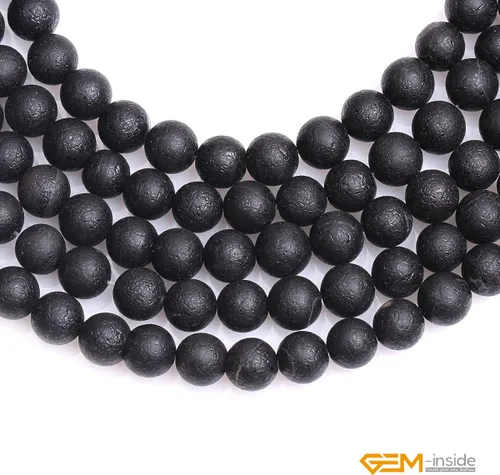 Miniatura 3 de GEM-Inside - Cuentas sueltas de ágata espaciadora de escarcha negra, cuentas sueltas de energía natural para hacer joyas, 0.315 pulgadas, redondas