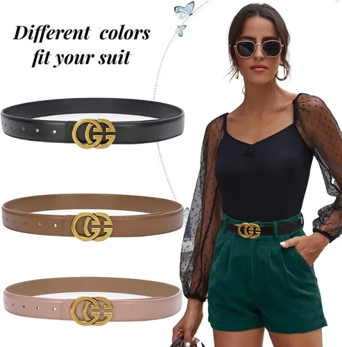 Miniatura 328 de Cinturón de cuero clásico con hebilla de metal para mujer con vestido de jeans