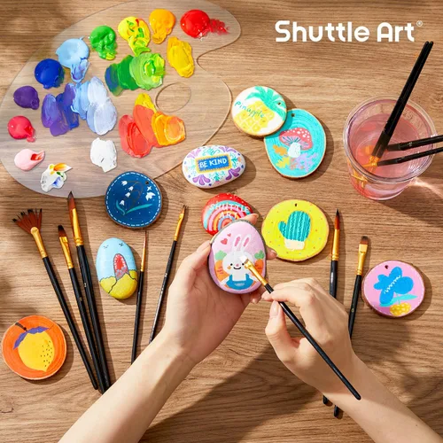 Miniatura 6 de Shuttle Art Juego de 12 pinceles de pintura con estuche, formas y tamaños surtidos para acrílico, acuarela, óleo y gouache, pinceles de artista Negro