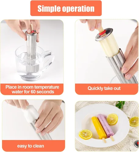 Miniatura 2 de Moldes de paletas de acero inoxidable, juego de 6 moldes para helado, moldes para paletas de hielo con soporte, moldes reutilizables de metal