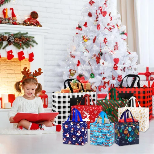 Miniatura 3 de DULEFUN 20 piezas de bolsas de regalo de Navidad, bolsa de regalo de Navidad no tejida reutilizable grande, mediana, pequeña, bolsas de compras