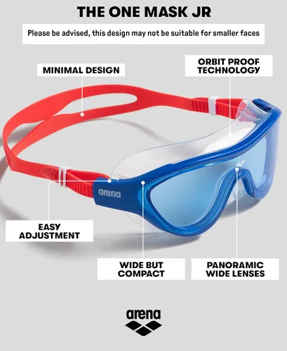 Miniatura 2 de ARENA Unisex Youth The One Junior Swim Mask Goggles for Boys and Girls Ages 6 to 12 Large Fit Polycarbonate Lens Humo Oscuro/Agua/Negro