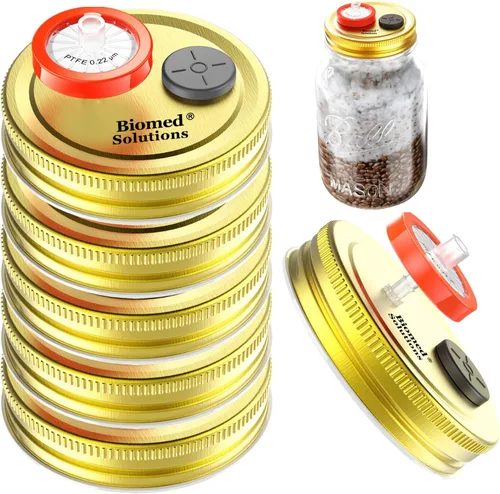 Miniatura 6 de 6 tapas de cultivo líquido de boca regular, tapa de frasco de cultivo de grano con filtro de jeringa de PTFE de 0.22um y puertos de inyección 2.756