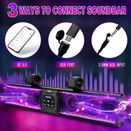Miniatura 6 de Barra de sonido UTV de 27 pulgadas, barra de sonido de metal Bluetooth ATV de 6 altavoces con RGB y tira de luz, barra de sonido impermeable IP66