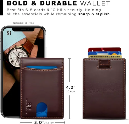 Miniatura 53 de SERMAN BRANDS RFID Blocking Slim Bifold Genuine Leather Thin Minimalist Front Pocket Wallets for Men Billfold Wallet Men Gift