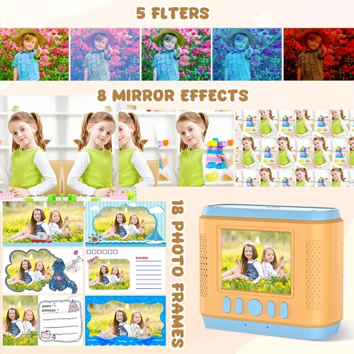 Miniatura 2 de Cámara de impresión instantánea para niños, regalos de cumpleaños de Navidad para niñas y niños, cámara digital de video HD 1080P para niños