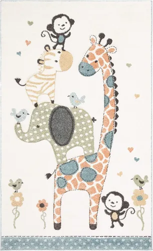 SAFAVIEH Carousel Kids Collection - Alfombra decorativa de 2 x 3 pies, color marfil, diseño animal, no desprende pelusa y de fácil cuidado, ideal
