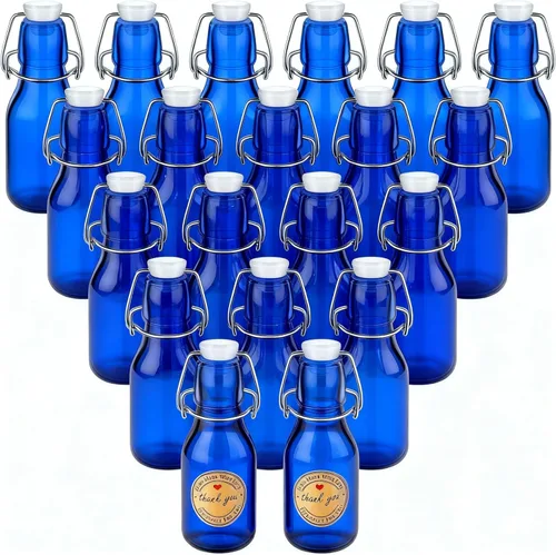 Miniatura 9 de Queekay Paquete de 20 mini botellas de vidrio con tapas abatibles y calcomanías, tarros herméticos para extracto de vainilla, recuerdos de fiesta