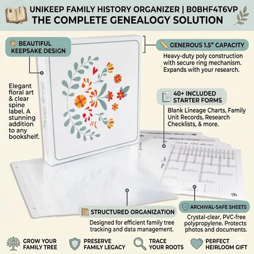Miniatura 2 de Carpeta organizadora para documentar tu árbol genealógico: incluye tablas de linaje en blanco, formularios de registro de unidades familiares