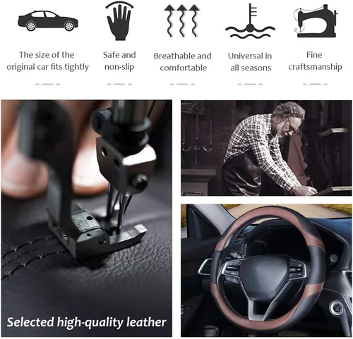 Miniatura 4 de Funda de cuero para volante, duradera, transpirable, antideslizante, cómoda, universal de 15 pulgadas/38 cm para automóvil, camioneta, SUV, Jeep