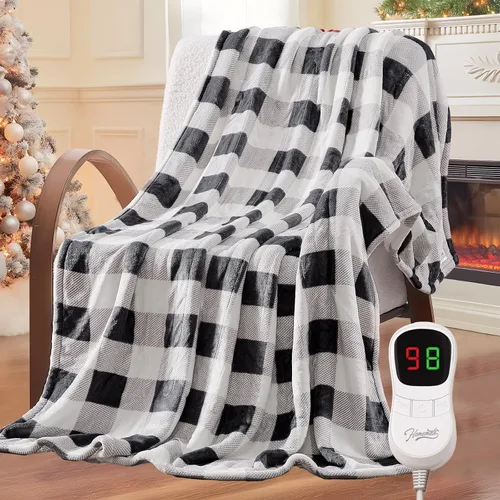 Homemate - Manta eléctrica térmica de 50 x 60 pulgadas ultrasuave de franela, manta calefactora con 10 niveles de calor rápido, 8 horas de apagado