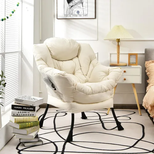 Miniatura 2 de Giantex Silla moderna perezosa, silla de salón contemporánea de tela de poliéster con marco de acero, silla individual tapizada con reposabrazos