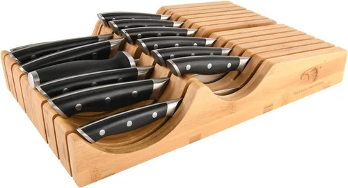 Miniatura 7 de Bloque de cuchillos en el cajón con 12 cuchillos japoneses de Damasco y afilador, organizador de cajones de cuchillos de bambú con 67 capas de acero