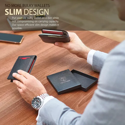 Miniatura 5 de TRAVANDO - Cartera delgada para hombres con clip de dinero y bloqueador de lector RFID Seattle mini de plegado doble