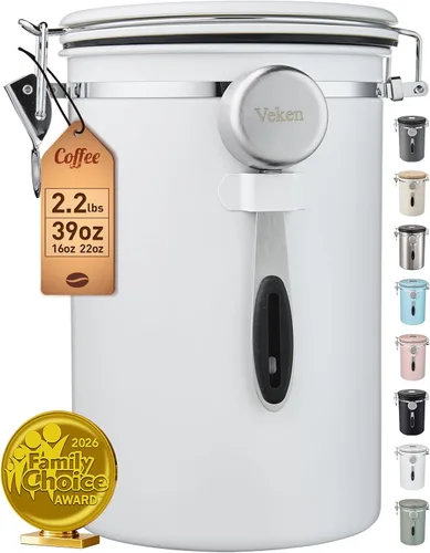 Miniatura 17 de Veken - Recipiente hermético para café de acero inoxidable, contenedor de almacenamiento de alimentos para la cocina con registro de fecha y cuchara