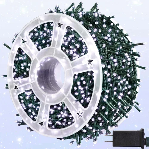 Miniatura 16 de kemooie 500 luces LED de Navidad rosadas, luces de Navidad de 164 pies para exteriores, enchufables, impermeables, con 8 modos de parpadeo