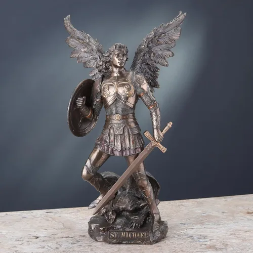 Miniatura 2 de Veronese Design Estatua de Arcángel de San Miguel de 12 1/2 pulgadas de resina fundida en frío con acabado de bronce escultura para decoración