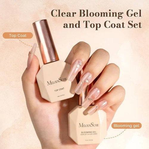 Miniatura 2 de MelodySusie Juego de 2 piezas de gel floreciente transparente y capa superior para diseño de uñas, esmalte de uñas de gel UV acuarela mármol, gel