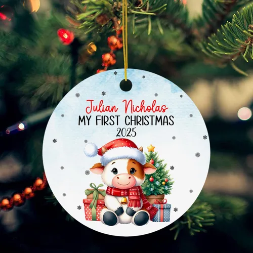 Miniatura 5 de Adorno de Navidad de vaca bebé 2025, adorno personalizado de mi primera Navidad para padres recién nacidos, regalo de recuerdo de primera Navidad
