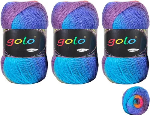 Miniatura 44 de Hilo de lana golo para tejer 200 yardas, hilo Cachemire multicolor arcoíris